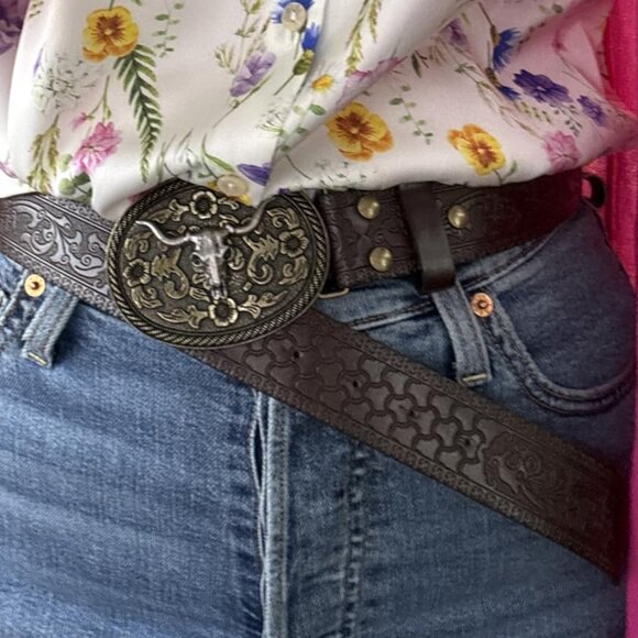Vintage Western Leather Buckle Belt main image 6